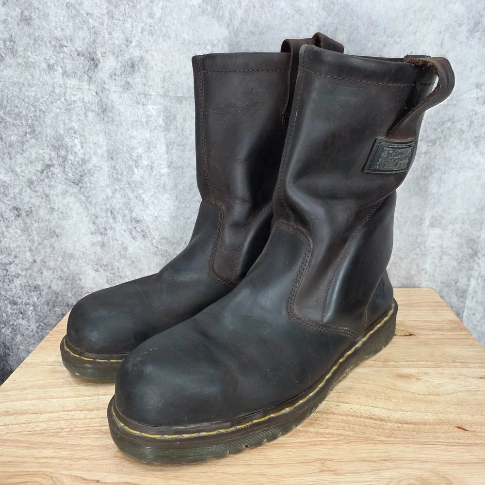 Dr. Martens Work Boots Mens 13 M Brown Leather Steel Toe Safety Icon Industrial